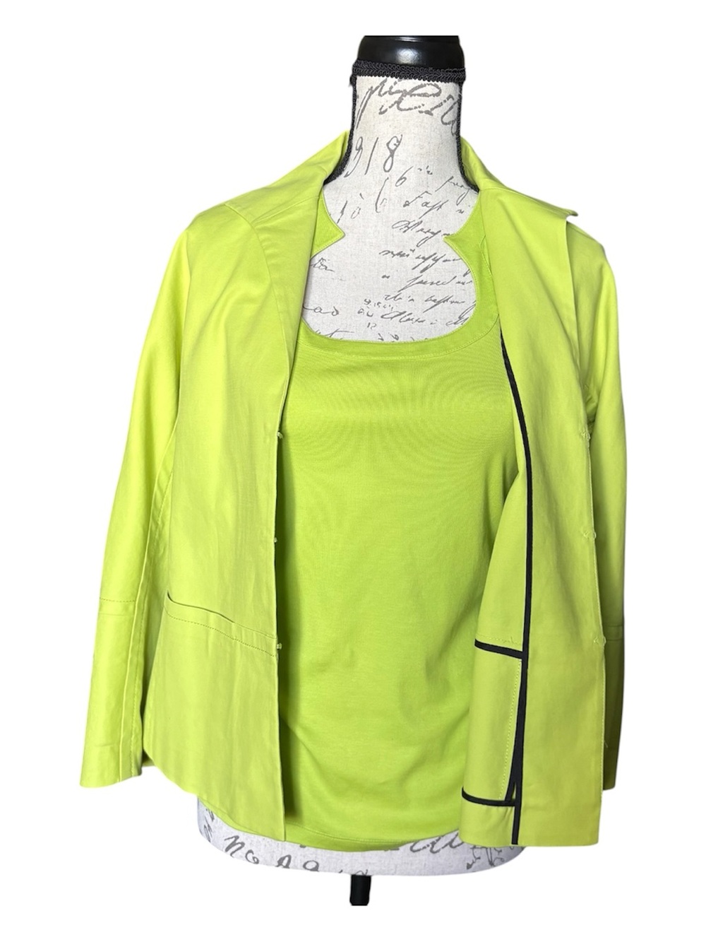 Lafayette 148 NY Chartreuse Set P/2 Neon Lime Blazer + Keyhole Top XS/S 2-Pc